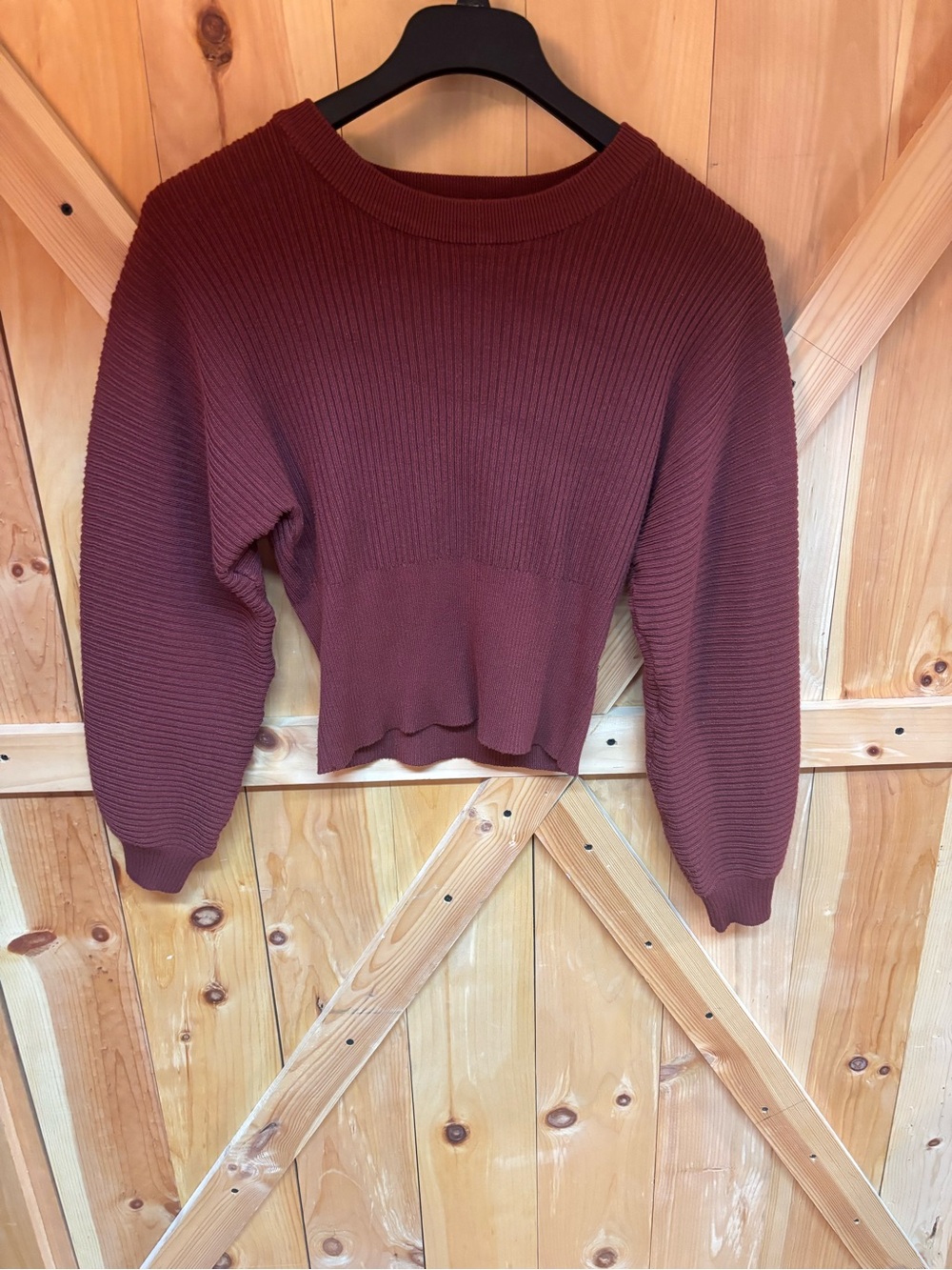 PINQUE Women's Ribbed Crewneck Sweater- Rust Red size small